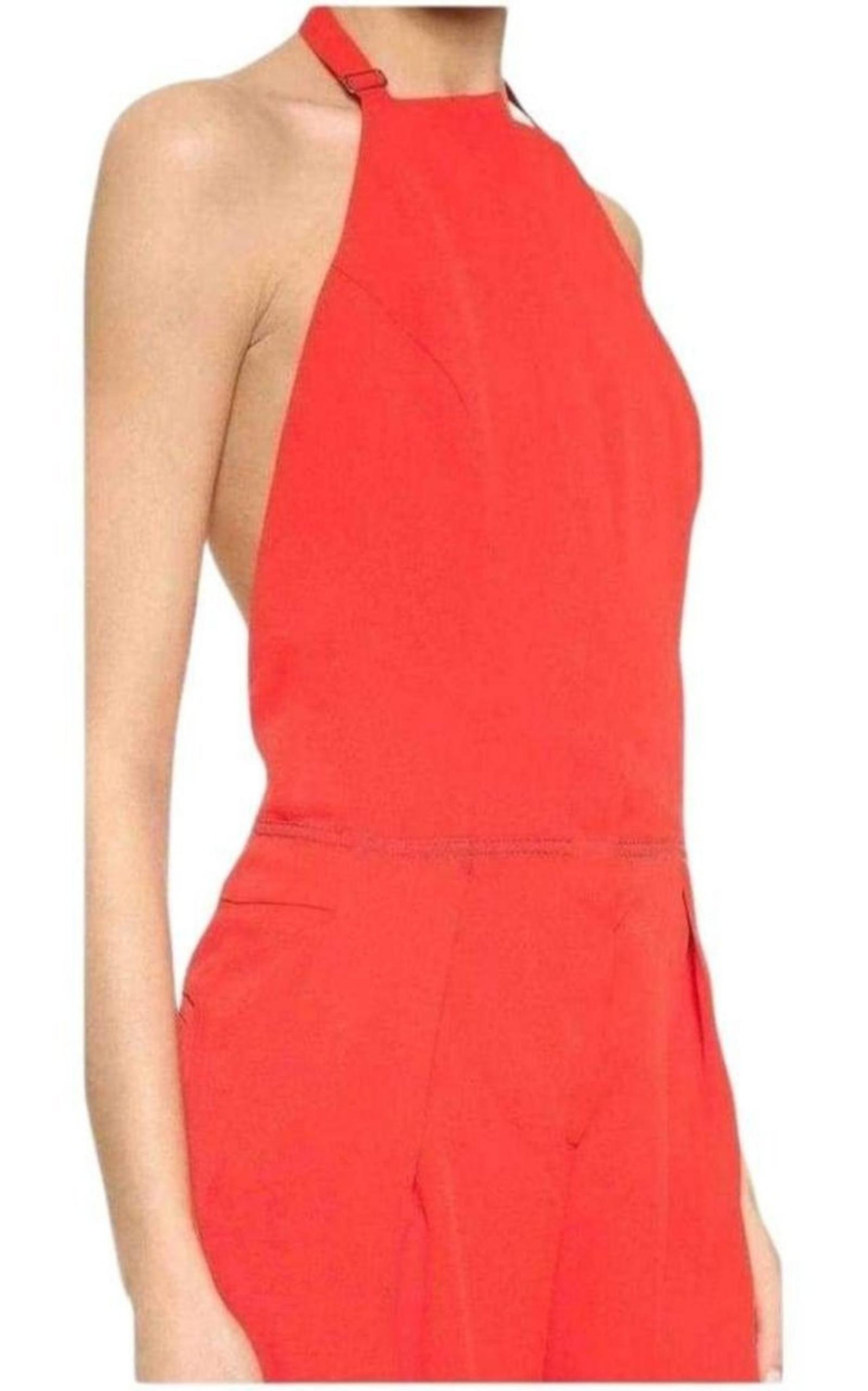 Red Open Back Sleeveless Silk Jumpsuit Nina Ricci