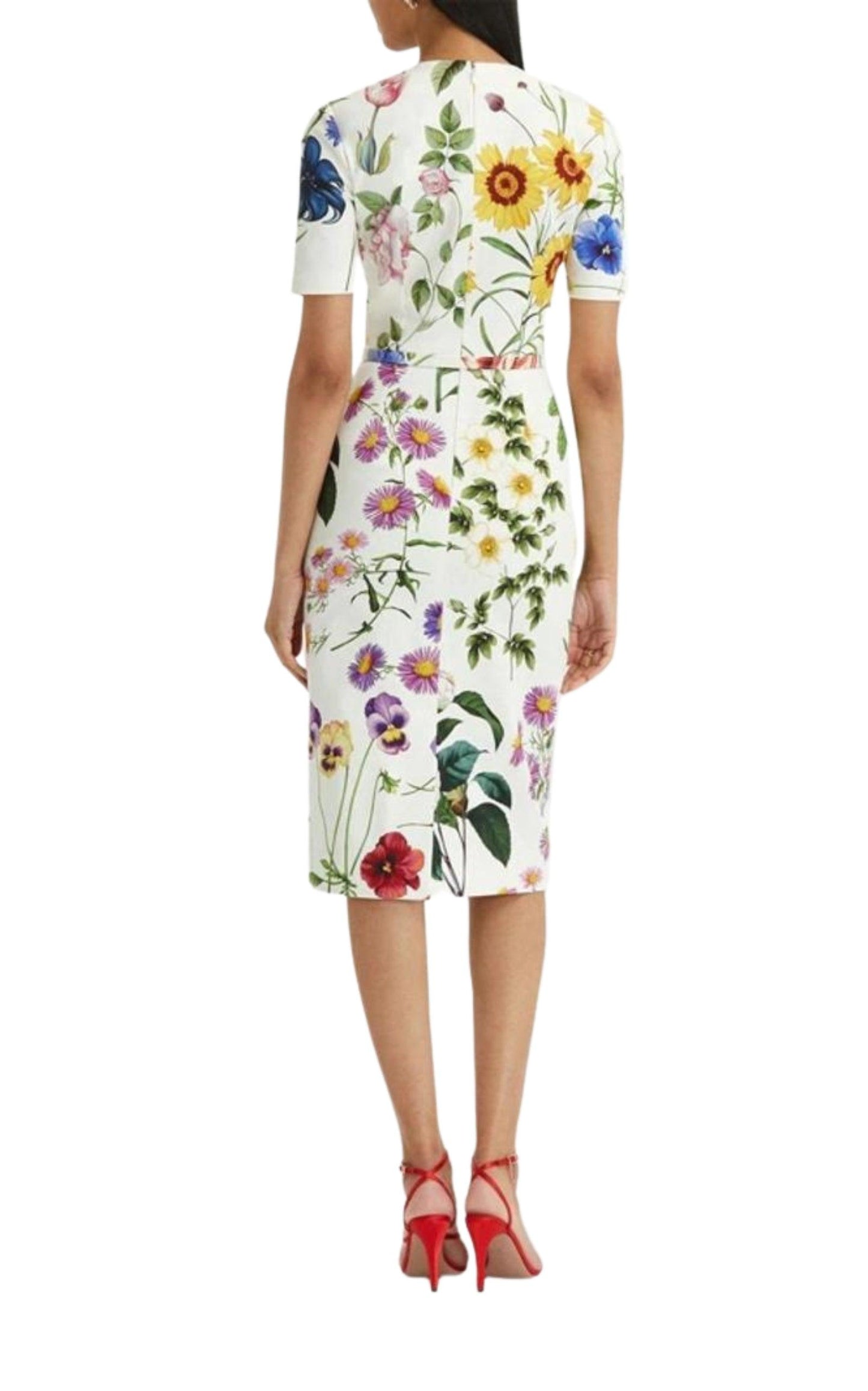 Oscar de la Renta Floral Belted Stretch Cotton Twill Dress