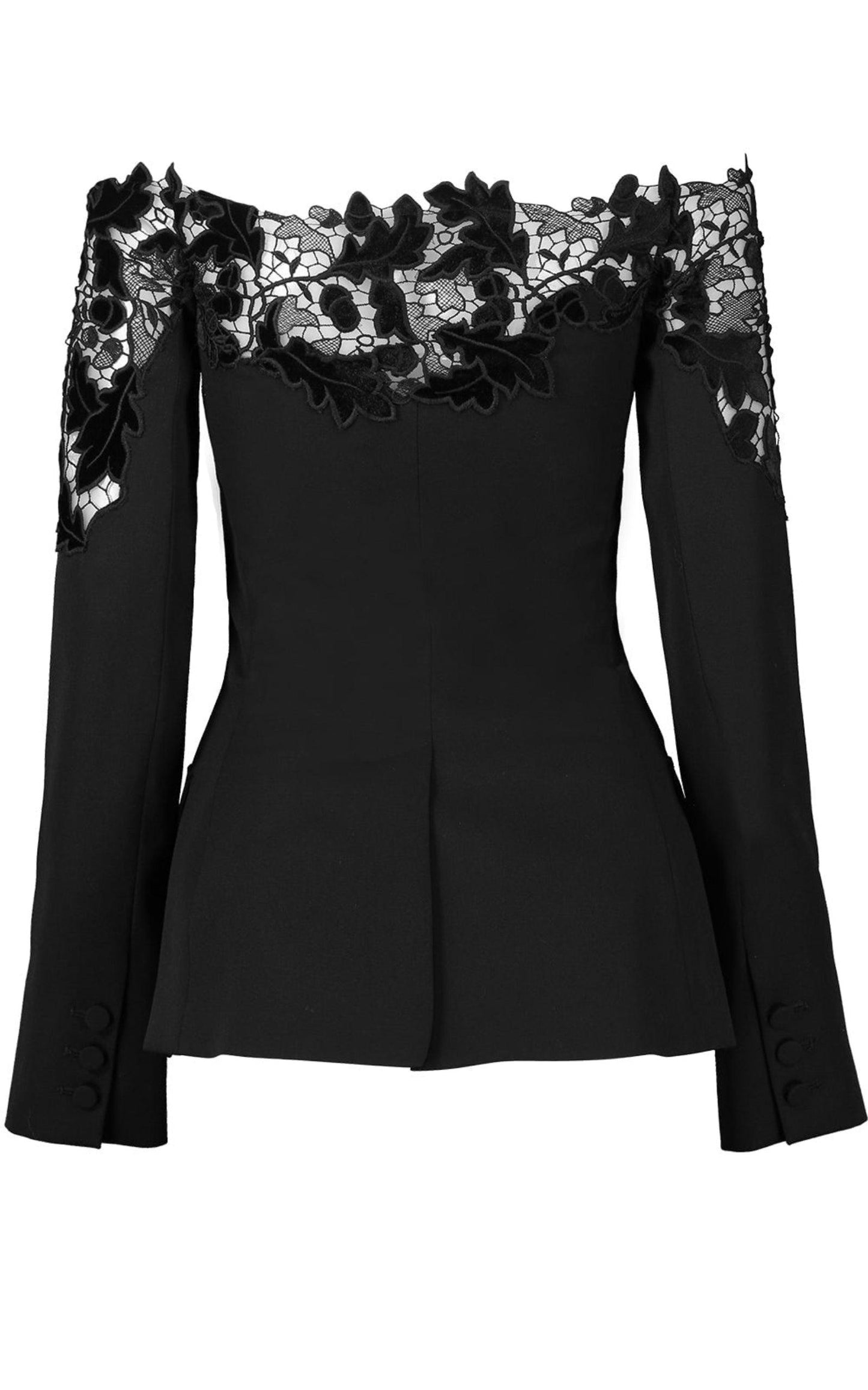 Off-Shoulder Velvet Guipure Lace Blazer Oscar de la Renta