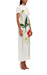 Painted Poppies and Amp Lily Jersey Dress Oscar de la Renta