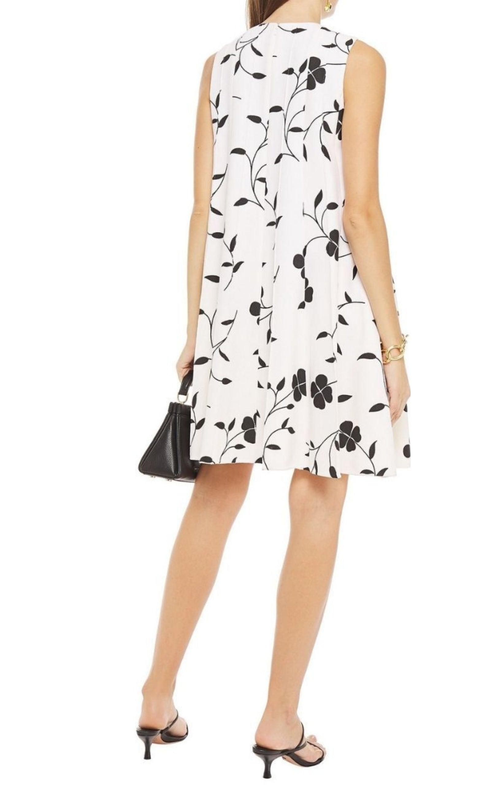 Pleated Floral-print Grain De Poudre Dress Oscar de la Renta