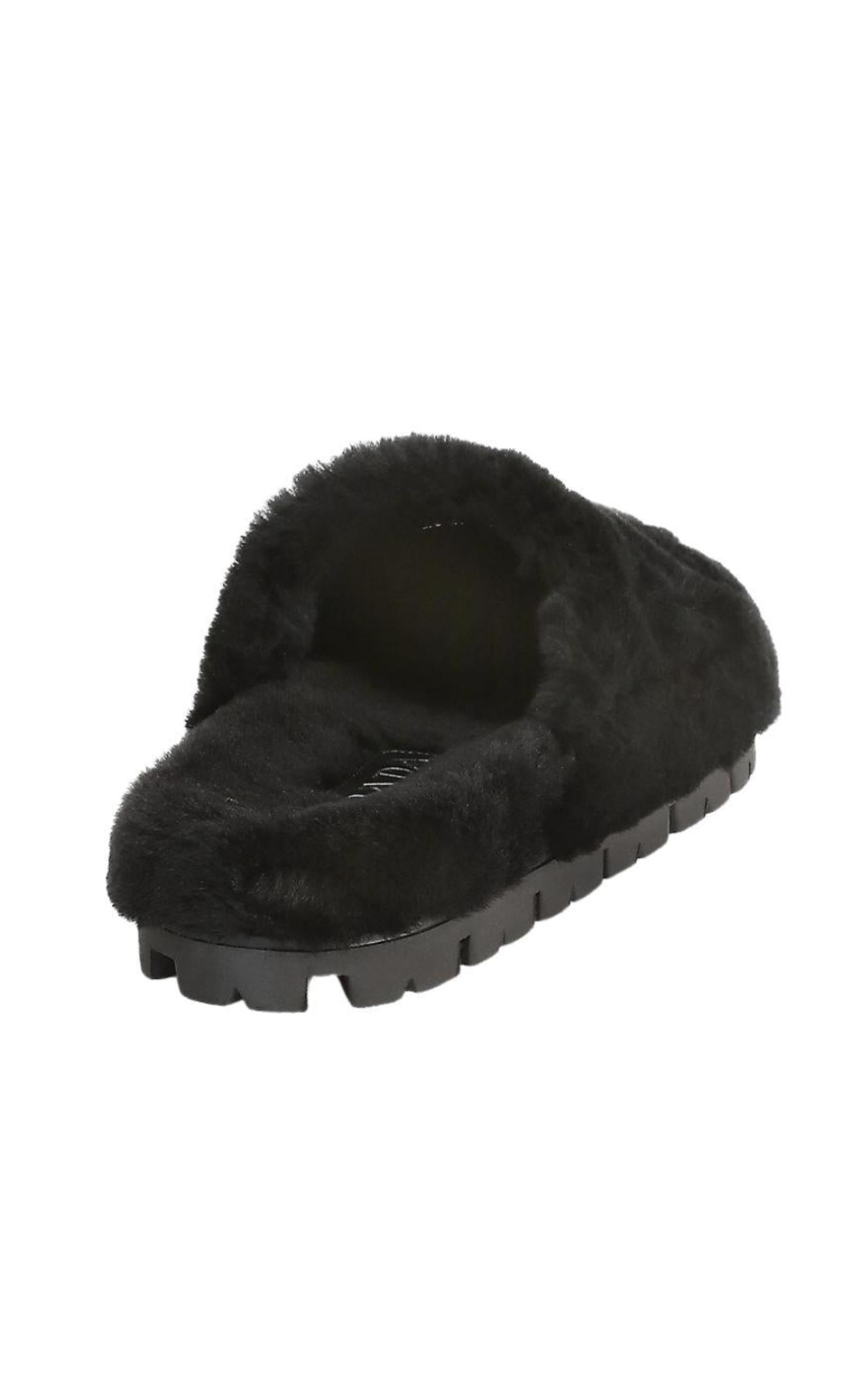 Black Shearling Slippers Prada