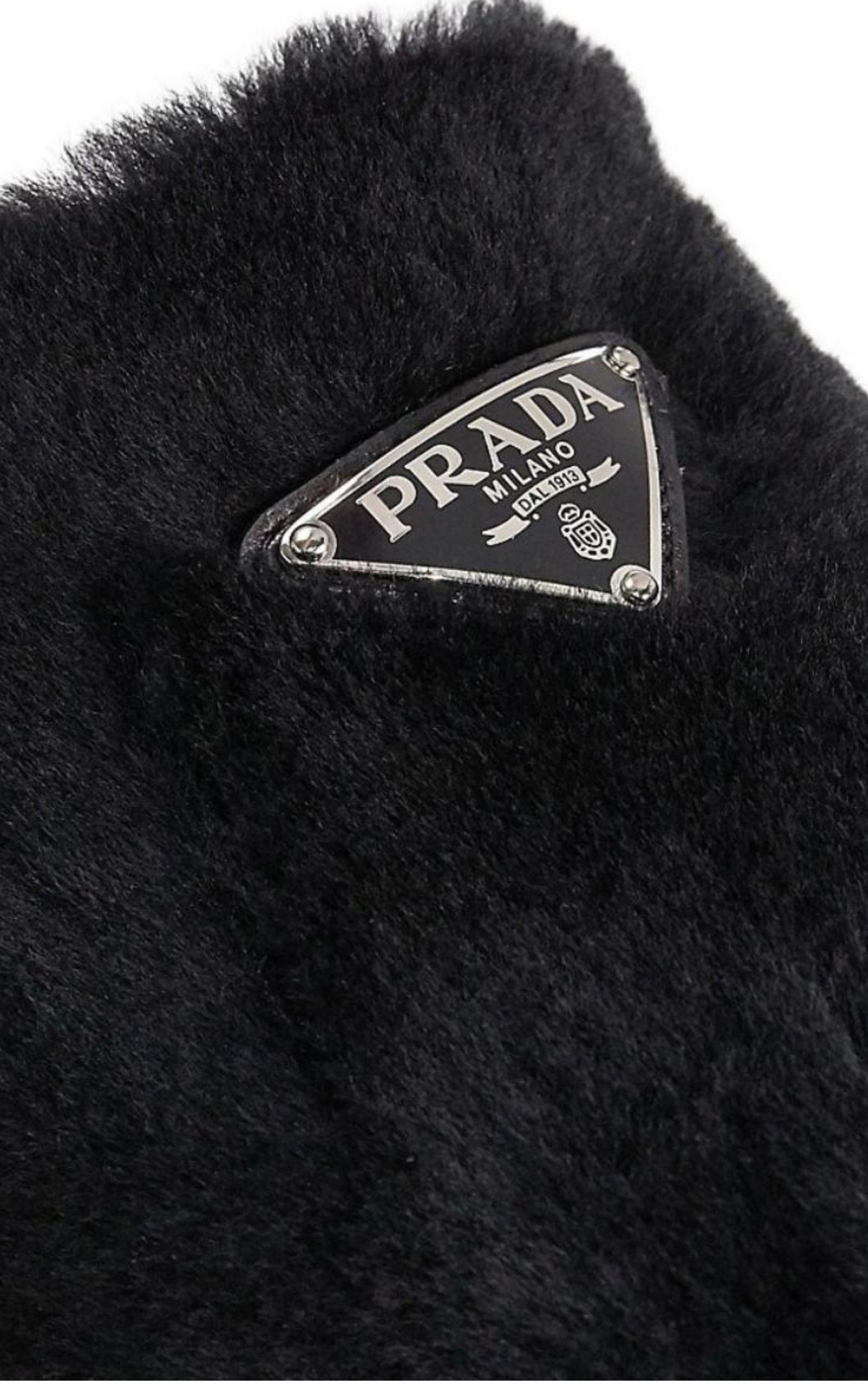 Black Shearling Slippers Prada