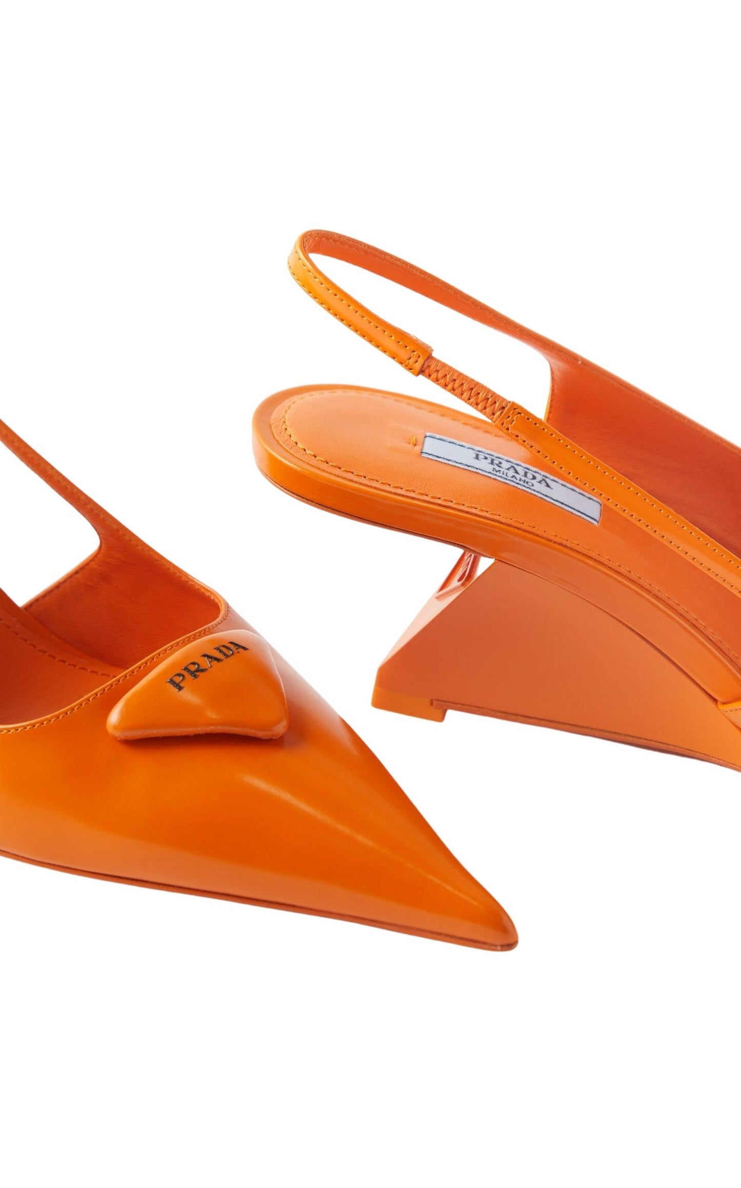 Triangle-logo Leather Slingback Wedge Pumps Prada