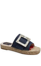 Crystal-embellished Denim Espadrille Slides Roger Vivier