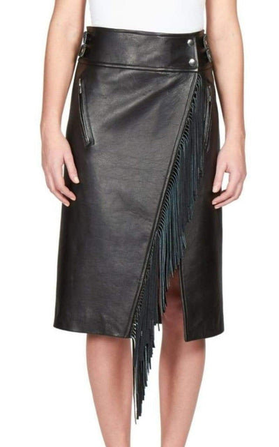 Leather Fringe Moto Skirt Sacai