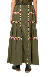 Military Green Embroidered Long Skirt Sacai