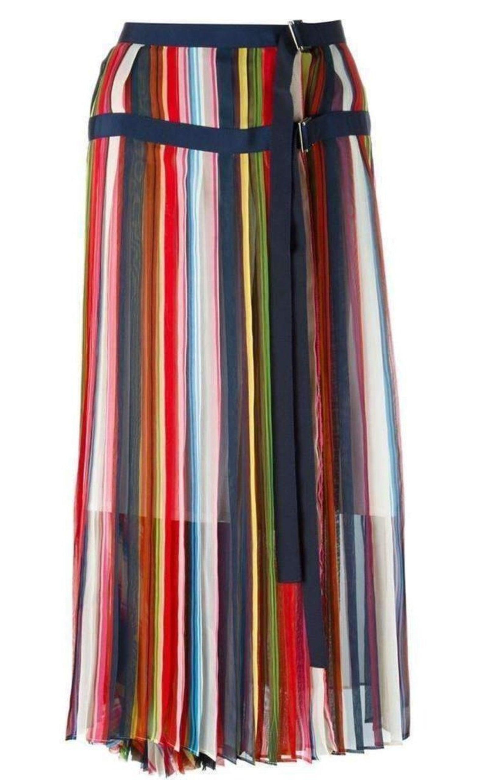 Multi Coloured Striped Midi Skirt Sacai