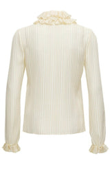 Ivory Ruffle-collar Striped Silk Shirt Saint Laurent