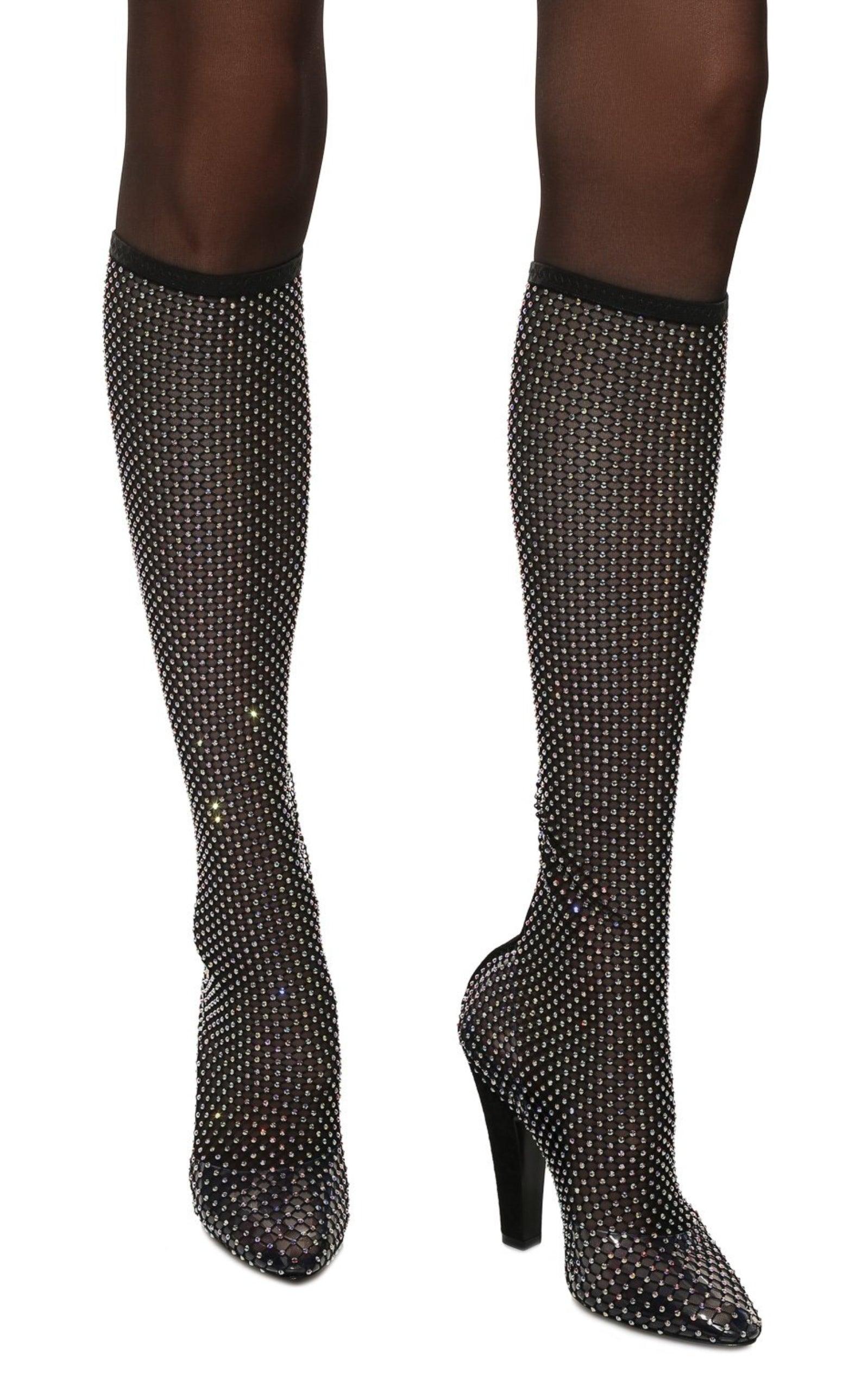 Koller Rhinestone Mesh Boots Saint Laurent