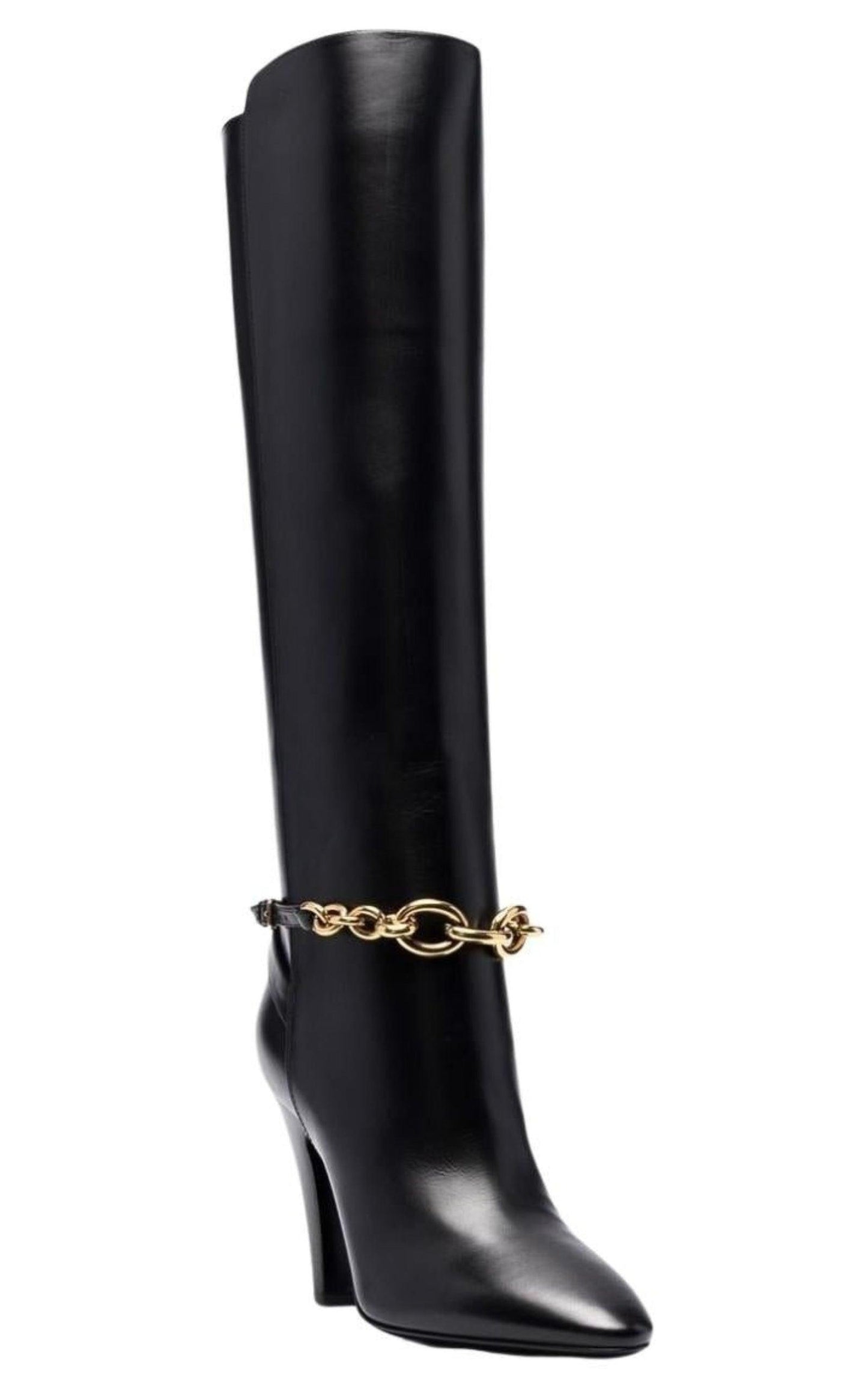 Le Maillon Chain-embellished Leather Knee Boots Saint Laurent