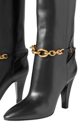 Le Maillon Chain-embellished Leather Knee Boots Saint Laurent