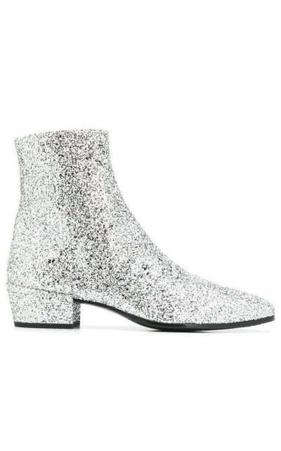 SIlver Glittler Ankle Boots Saint Laurent