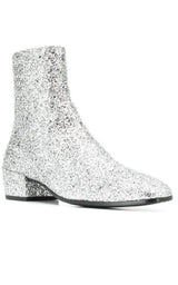 SIlver Glittler Ankle Boots Saint Laurent