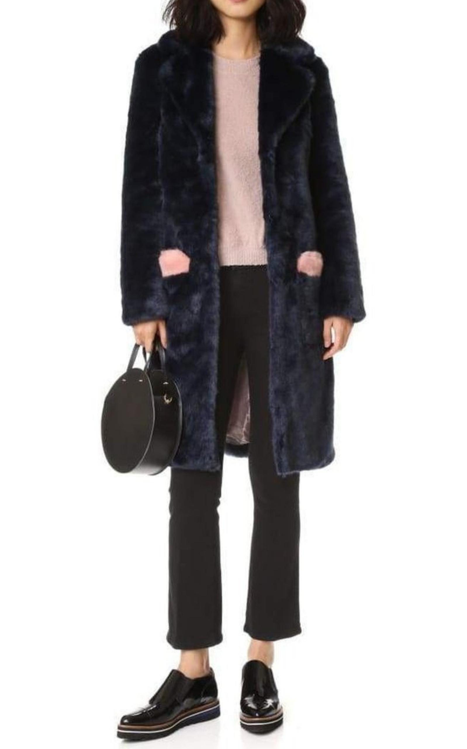 Claude Faux Fur Blue Pink Coat Shrimps