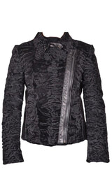 Black Astrakhan Lamb Fur Karakul Biker Jacket Valentino