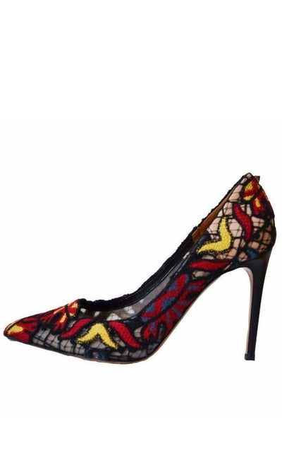 Ethnic Embroidered Lace over Leather Pumps Valentino