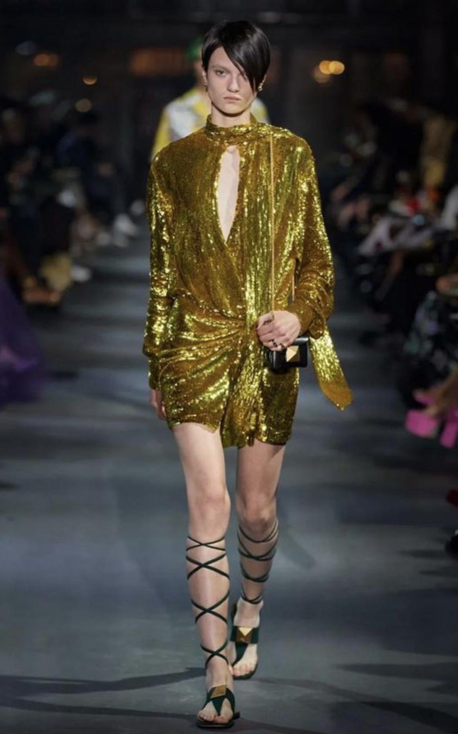 Sequin Tulle Mini Dress In Gold Valentino