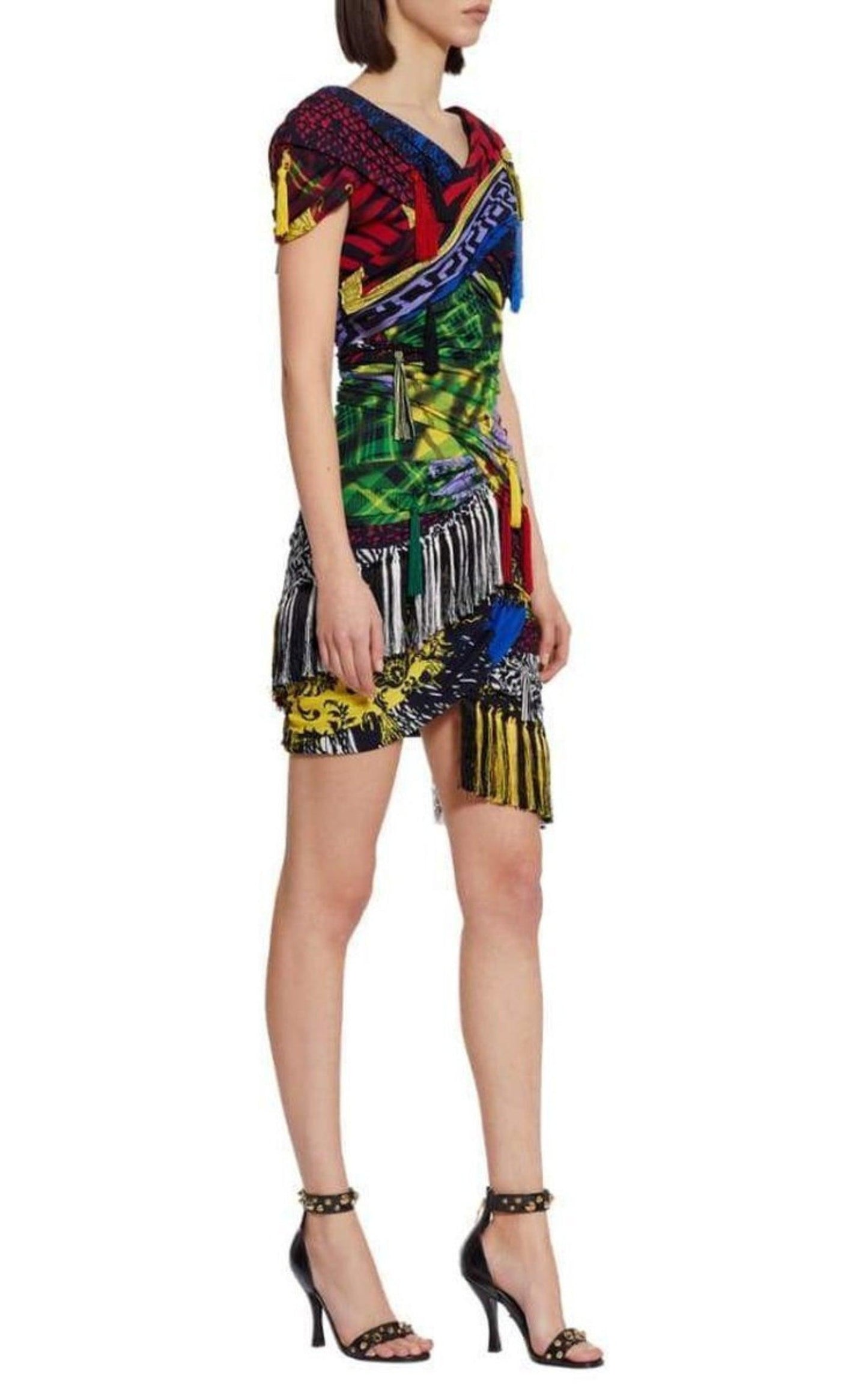 Mega Mix Print Fringe Mini Dress Versace