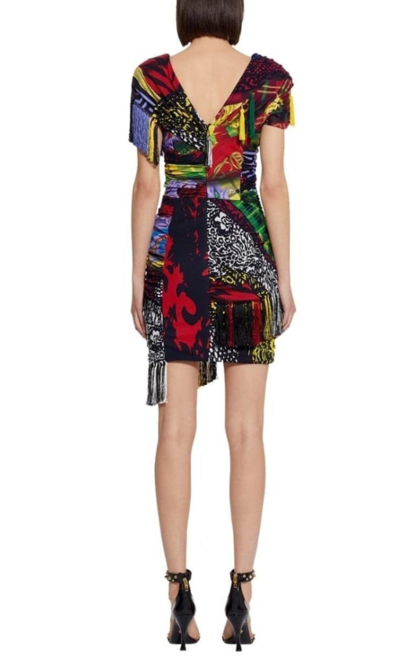 Mega Mix Print Fringe Mini Dress Versace