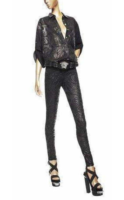 Silk Cut Out Leather Applique Shirt Versace